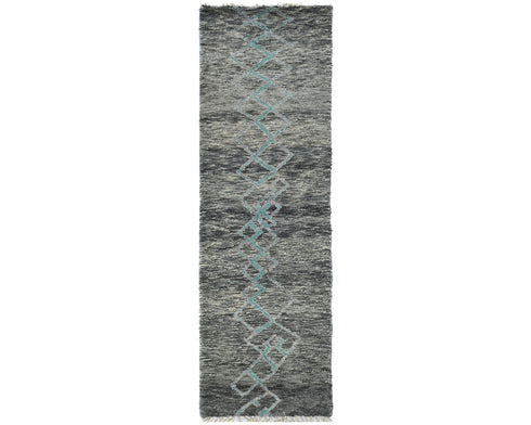8 Feet Moroccan Gray Hand Woven Wool Runner Rug